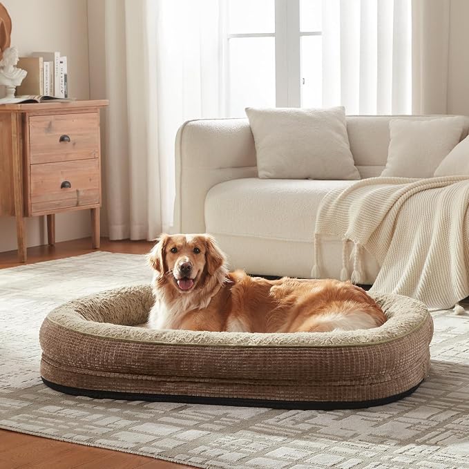 JOEJOY Orthopedic Dog Beds Large Sized Dog, XL Egg-Crate Memory Foam Pet Couch Bed with Bolster Sides, Waterproof Lining, Removable Washable Cover & Non-Slip Bottom, Brown - Image 7