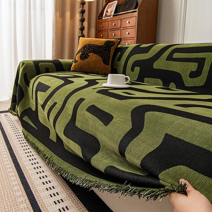 ROOMLIFE Couch Cover 3 Cushion Sofa, Washable Non Slip Furniture Sofa Protector Cover, Soft Chenille Sofa Slipcovers Sectional L Shape Dogs Couch Cover Throw Blanket with Tassels 71''X150'' - Image 2