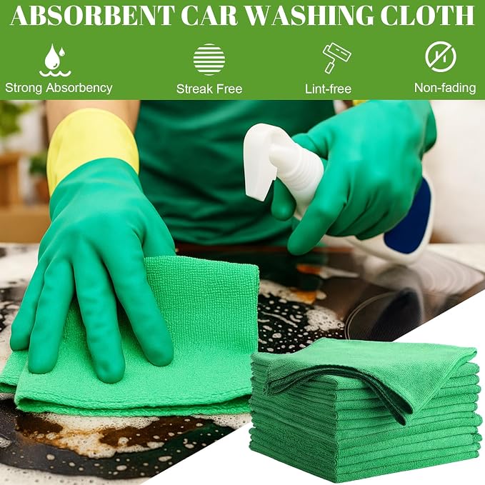 Nuenen 60 Pcs Microfiber Cleaning Cloths for Cars 16 x 16 Inch Ultra Absorbent Car Towels Drying Reusable Cleaning Supplies House Kitchen Window Microfiber Towel (Green) - Image 2