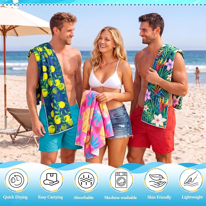 Peryiter 48 Pcs Microfiber Beach Towel with Bags Bulk, 24 Large Quick Dry Pool Towels and 24 Storage Bags, 28 x 55 Inch Hawaiian Blanket for Beach Swimming Summer Party Camping Travel Women - Image 3