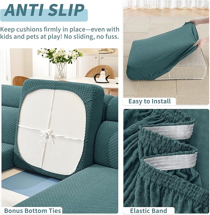 YEMYHOM Couch Cushion Covers for Sofa, Stretch Sectional Back Cushion Covers Washable Thick Furniture Protector Sofa Slipcovers for Pets (1PC Back Couch Cover, Peacock Blue) - Image 5