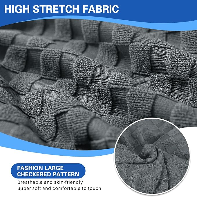 YEMYHOM Stretch Individual Cushion Covers Sofa Chair Seat Cushion Slipcovers Soft Couch Cover Replacement Large Checkered Furniture Protector with Elastic Bottom (1 Pc Cushion Cover, Dark Gray) - Image 5