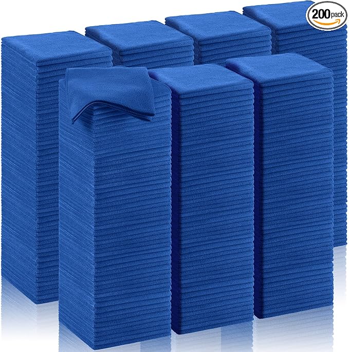 Oudain 200 Pcs Microfiber Cleaning Cloth 16x16 Inch Microfiber Towels for Car Ultra Absorbent Cleaning Rags Reusable Lint Free Streak Free Detailing Towel for Car Washing Drying Dusting (Dark Blue) by Oudain