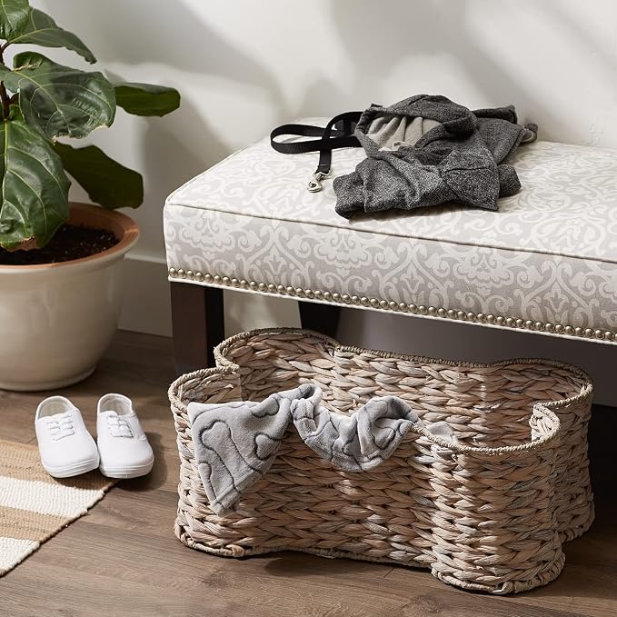 Bone Dry Pet Storage Collection, Bone Shape Hyacinth Toy Basket, White Wash, Small - 17.75x11x7.5" - Image 5