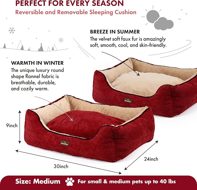 GRANDTIES Fluffy Dog Beds for Small Medium Large Dogs & Cats, Machine Washable Dog Bed, Rectangle Breathable Soft Calming Sleeping Warming Pet Beds with Waterproof & Non-Slip Bottom (M 34", Cherry) - Image 3
