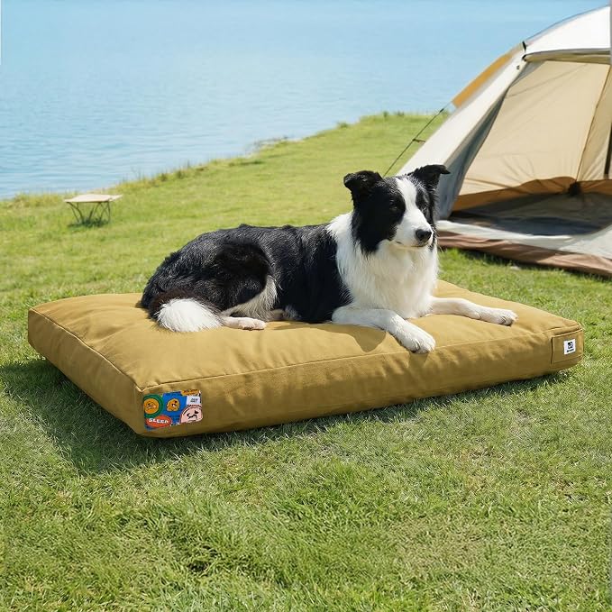 Sytopia 42 Inch Canvas Outdoor Dog Bed for Extra Large Dogs, Durable Dog Bed with Waterproof Machine Washable Removable Cover, Indoor Patio Pet Pad for Crate, Yellow by Sytopia