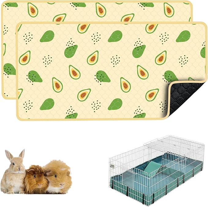 Guinea Pig Bedding, 49x24in 2 Pack Washable Guinea Pig Cage Liners, Waterproof Reusable & Anti Slip, Super Absorbent Guinea Pig Pee Pad for Midwest Cage, Small Animal, Rabbit, Bunny, Yellow by cimiycob