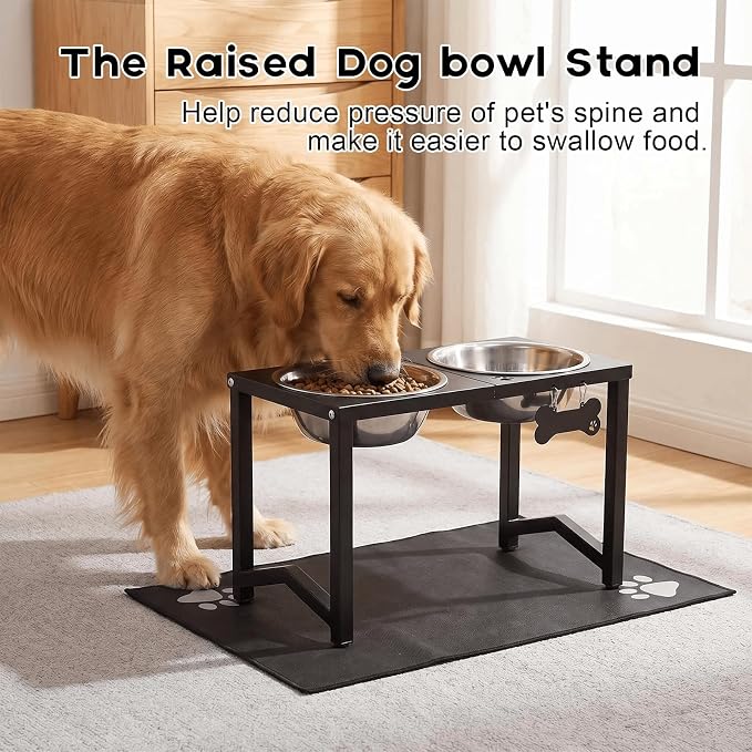 Elevated Dog Bowls, Metal Raised Dog Bowl Stand with 2 Thick 85oz Capacity Stainless Steel Food Bowls & Non-Slip Mat - 13" Tall for Large Breeds - Image 6