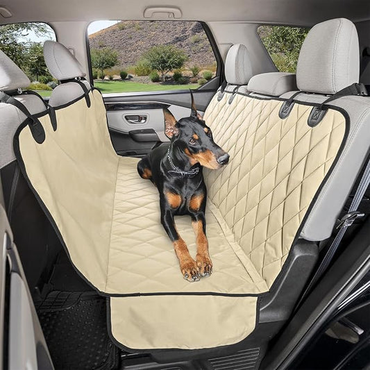 4Knines Dog Backseat Cover with Hammock for Cars, SUVs, and Trucks – Waterproof Layers, Nonslip Seat Protector, Durable Nylon Clips, K9 Shield with Heavy Duty Thread, (Extra Large, Tan) by 4Knines