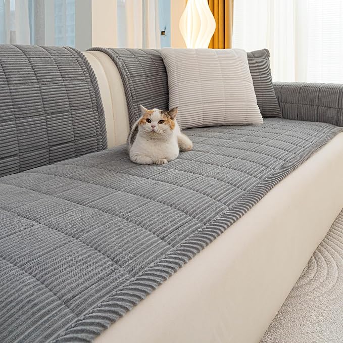 Dog Couch Cover for Sofas, Pet Couch Cover Washable, Funny Fuzzy Plush Sofa Covers for Dogs, Non Slip Sofa Covers, Sofa Pad Furniture Protector for L Shaped(1PC, Light Grey, 27.5"x 70.9") by JPGGD