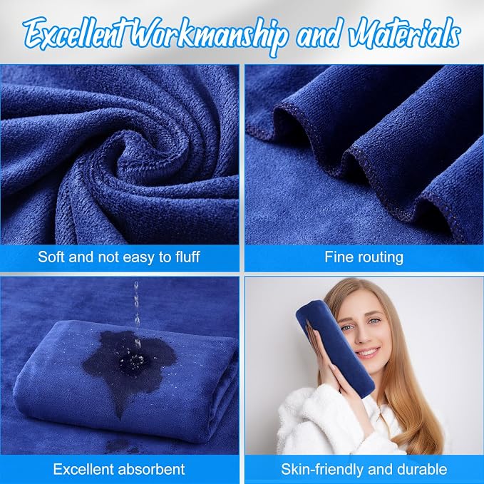 SmoothNovelty 16 Pack Microfiber Bath Towels Bulk 27'' x 60'' Oversized Beach Towel Highly Absorbent Extra Large Soft Drying for Shower Pool Salon Sauna Bathroom Gym Party (Simple,Navy Blue) - Image 3
