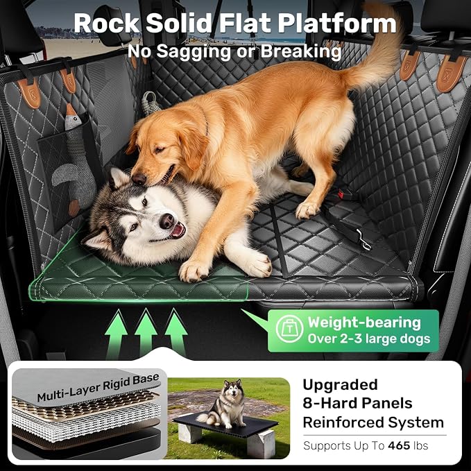 Zanch Heavy-Duty Dog Truck Seat Cover, Flat Solid Back Seat Extender for Multi Large Dogs, Hard Bottom Supports 450 lb, Waterproof Hammock Protector, XL for Full-Size Crew Cab Trucks & SUVs, Matte Blk - Image 3