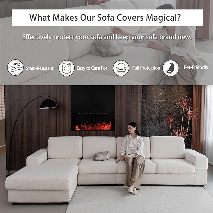 OHSIO Couch Cushion Covers for Sectional Sofa, Stretch Soft Sofa Slipcovers Washable Wear-Resistant Universal Furniture Protector for Living Room(1 Piece Large Cover, Ivory) - Image 5
