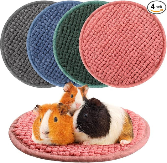 Amylove 4 Pcs Guinea Pig Cage Liner 7.8 Inch Round Washable Chenille Pee Pads Pet Dog Cat Bedding Training Mat Reusable for Small Animals Puppy Bunny Hamster Chinchilla by Amylove