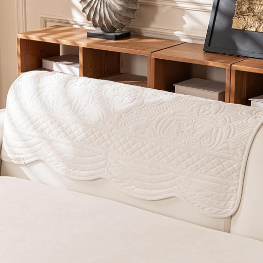 Couch Cover for 1 Cushion Washable, Velvet Non-Slip Sofa Slipcover | Vintage Couch covers for Sofa Armrest Headrest, Furniture Protector for Dogs, L Shaped Sectional Cover White, 36"X36" (1 Pcs) by KaviKon