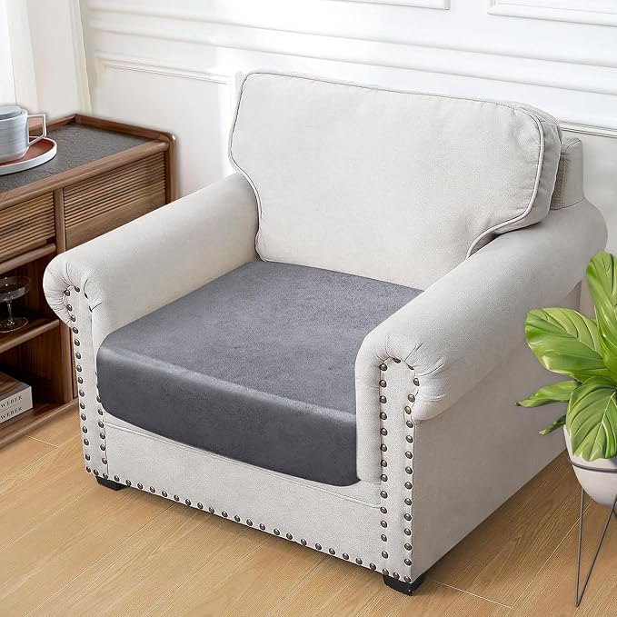 molasofa Leather Look Couch Cushion Covers, Stretch Sofa Cushion Covers for Sectional Armchair Loveseat Protector,Replacement Seat Cushion Slipcovers, Machine Washable (1 Cushion Armchair, Light Grey) - Image 3