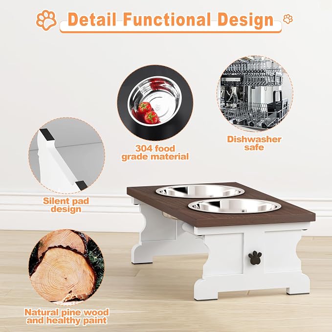 Piskyet Elevated Dog Bowls, Dog Bowls Stand, Raised Dogs Bowl's with 2 Stainless Steel Wooden Dogs Bowl,3.5Cups6''H_30 oz Bowl-Farmhouse Style - Image 6