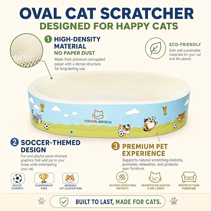 3PCS White Cat Scratcher Cardboard Lounge Bed, Mess-Free High-Density Oval Cat Scratching Pad for Indoor Cats, Sports Soccer Style Cat Scratcher Bowl Nest for Large Cats and Kittens (M) - Image 6