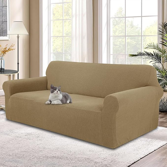 Stretch Oversized Sofa Couch Cover Washable Slipcover, Sand | 1-Piece X-large Sofa Cover For 3 Cushion,Furniture Protector Couch Cover For Dogs, Polyester Spandex Jacquard fabric by LuxshareHome