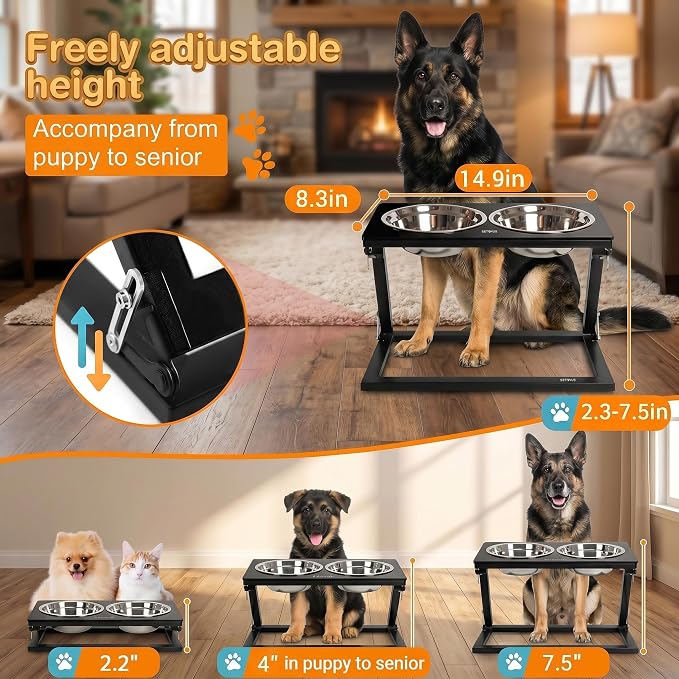 Elevated Dog Bowl, Adjustable Height and Tilt Angle Dog Bowl Stand | Precisely Adjust Height And Tilt Angle, Easy To Clean, Equipped With 2 Stainless Steel Food Bowls, Sturdy And Durable. - Image 5