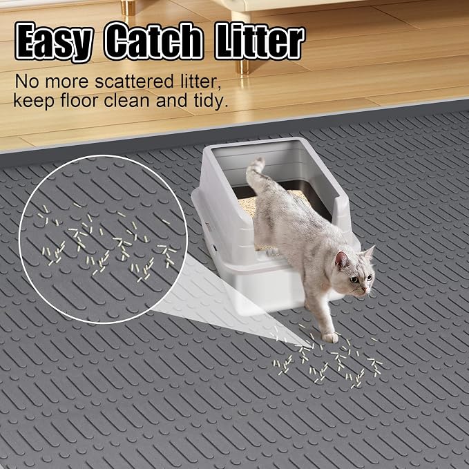 Silicone Cat Litter Mat 47" x 35" Cat Mat for Litter Box, Dark Grey | Extra Large Cat Litter Trapping Mat for Floor, Waterproof, Non-Slip Kitty Litter Box Mat with Raised Edge, Easy to Clean - Image 5