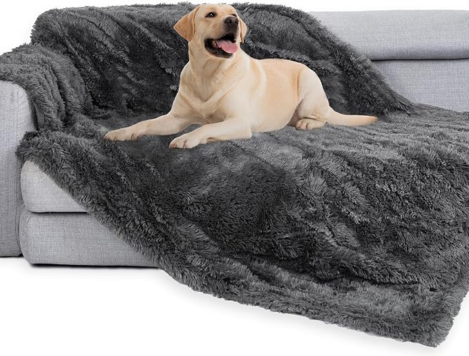 gogobunny Waterproof Dog Blanket for Couch & Furniture Protection - Super Soft Reversible Throw for Large Dogs & Cats, Calming Washable Fur & Sherpa Pet Blanket (50x60 Inch, Grey) by gogobunny