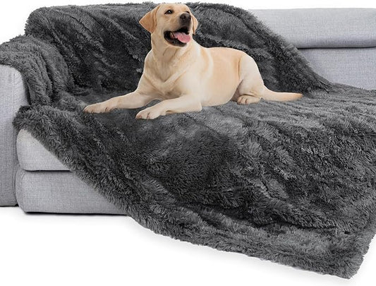 gogobunny Waterproof Dog Blanket for Couch & Furniture Protection - Super Soft Reversible Throw for Large Dogs & Cats, Calming Washable Fur & Sherpa Pet Blanket (50x60 Inch, Grey) by gogobunny