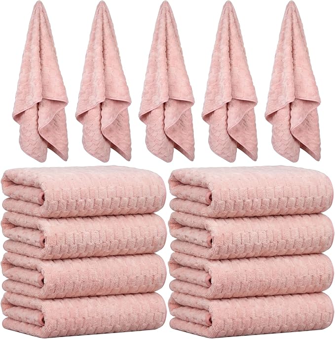 SmoothNovelty 8 Pack Microfiber Bath Towels Bulk 27'' x 60'' Oversized Bath Towel Highly Absorbent Extra Large Shower Sheets Soft Drying for Beach Pool Bathroom Salon Party(Pink) by SmoothNovelty