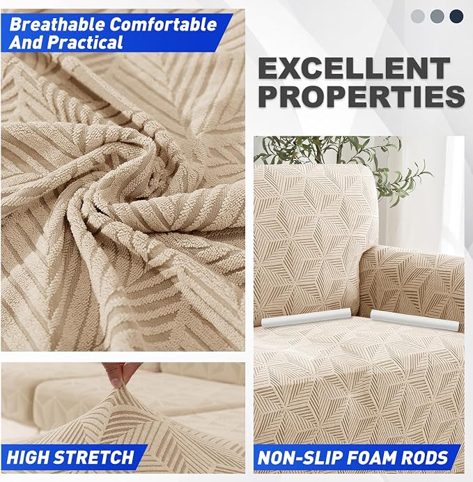 YEMYHOM 1 Piece Stretch Oversized Couch Covers for 4 Seat, Jacquard Extra Large Sofa Cover with Non-Slip Elastic Bottom, Thickened Slipcover Furniture Protector for Dogs Pets (X-Large, Khaki） - Image 3