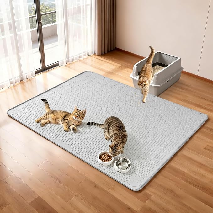Silicone Cat Litter Mat for Litter Box 70”x45” Large Cat Mat, Light Grey | Waterproof, Non-Slip, Leak-Proof Rug Mat with Lip, Easy to Clean, Extra Large Litter Catcher Mat for Floor - Image 3