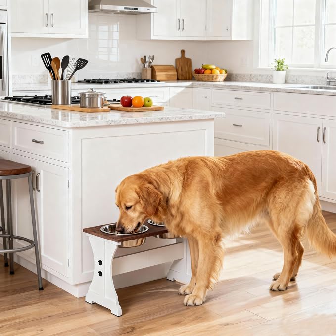 Piskyet Elevated Dog Bowls,Farmhouse Dog Bowls Stand, Raised Dog Bowl with 2 Stainless Steel Wooden Dog Bowl 12 Cups 15.7''H 90 OZ Bowl-Farmhouse Style - Image 7