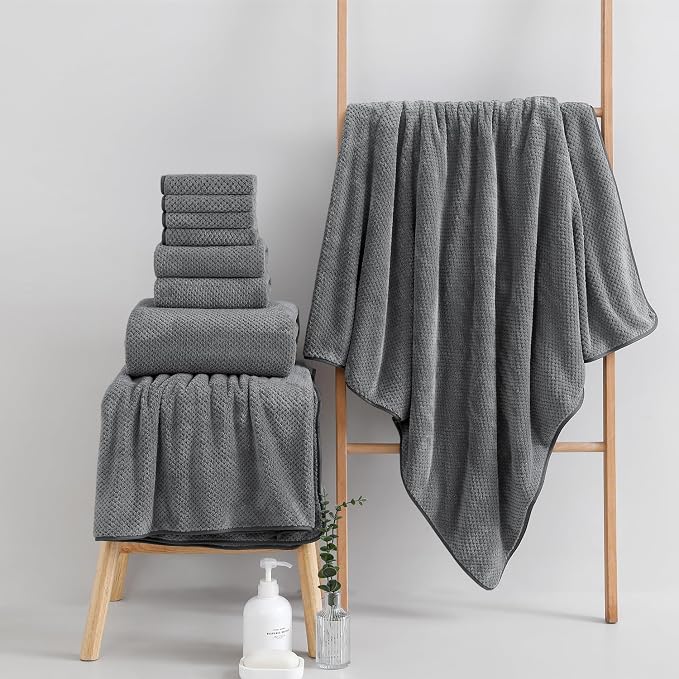18 Piece Microfiber Bath Towels Set - 6 Bath Sheets,6 Hand Towels And 6 Washcloths,Soft Family Towels,Highly Absorbent Bathroom Towel,Quick Dry Shower Towel Luxury Towels For Hotel Spa Dorm-Dark Gray - Image 6