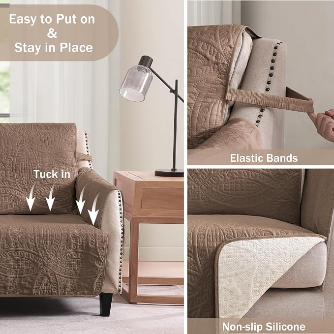 Quilted Grand Sofa Covers Washable, Couch Cover for Grand Sofa, Soft Cozy Couch Protector for 4 Cushion Couch, Oversized Grand Sofa Slipcovers Water-Repellent (Grand Sofa 88", Raw Umber) - Image 4