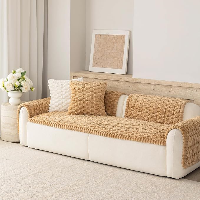 Upgraded Washable Non Slip Dog Couch Cover, Soft Thick Fuzzy Sofa Slipcover, Pet Friendly Furniture Protector for Sofa Couch(Khaki,28"x59") - Image 7