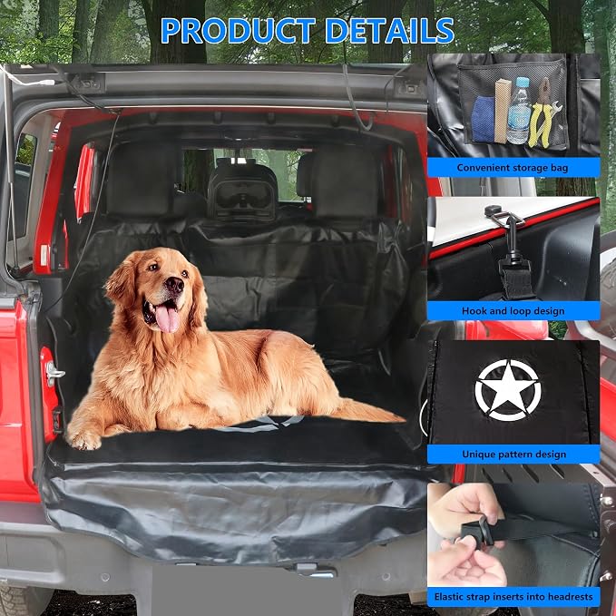 Dog Car Seat Cover for 2007-2025 Jeep Wrangler JK JL 4 Door Waterproof Cargo Liner Car Seat Protector Heavy Duty Scratch Proof Dog Hammock with Nonslip Bottom, Star - Image 4