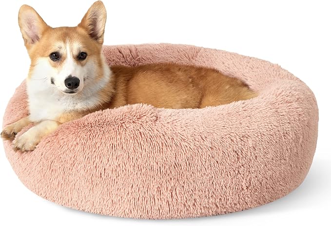 Bedsure Calming Dog Bed Medium Size Dog Donut Washable Pet Bed,30ins Pink | Fluffy Faux Fur Round Cuddler,Machine Washable,Anti-Slip Bottom,Anti-Anxiety,Deep Sleeping for Pets Up to 45 Lbs by Unknown