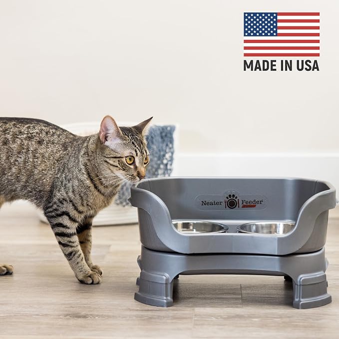 Neater Feeder Deluxe Mess-Proof Elevated Cat Bowls, 2 Height Adjustable (6” & 7.5”) No-Spill Raised Cat Bowl Stand, Whisker Friendly Stainless Steel Dishes for Indoor Cats, Made in USA, Gunmetal - Image 2