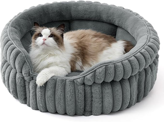Bedsure ComfyFleece™ Washable Cute Large Cat Bed,Soft Round Puppy Bed,23in | Cozy Fluffy Plush Small Dog Bed,Donut Corduroy Cuddler Pet Beds for Indoor Big Cats,Anti-Slip Bottom,Up to 20 Lbs,Warm Gray by Unknown