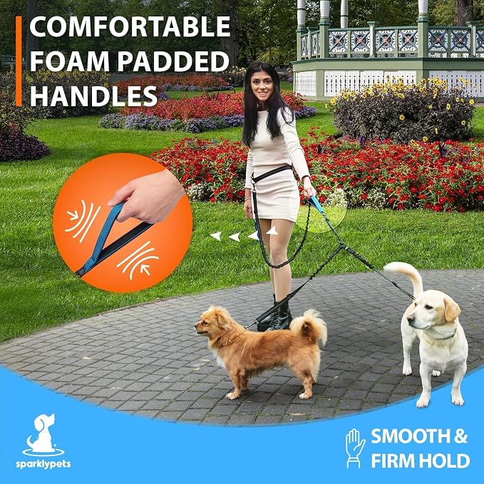 SparklyPets - Hands Free Double Dog Leash - Dual Leash for 2 Small Dogs - with Padded Handles, Reflective Stitches - No Pull, Tangle Free, for Dog Walking, Hiking, Canicross - for Small Dogs - Image 5