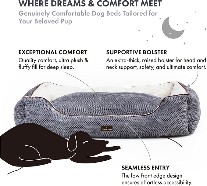 GrandTies Fluffy Dog Beds for Small Medium Large Dogs & Cats, Machine Washable Dog Bed, Rectangle Breathable Soft Calming Sleeping Warming Pet Beds with Waterproof & Non-Slip Bottom (M 34", Moonlight) - Image 2