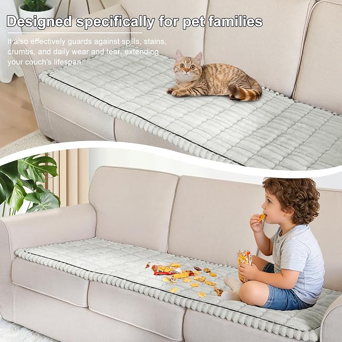 U-NICE HOME Oversized Fuzzy Couch Cover, Light Grey, 27.6''x80'' | Non-Slip, Washable, Couch cover for dog, Pet friendly, Furniture Protector - Image 5