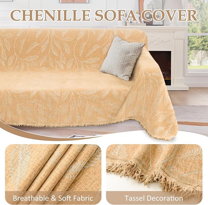1OO% Waterproof Sectional Couch Covers for Dogs L Shaped Corner Sofa Cover Washable Chenille Sofa Slipcovers Blanket Modern Jacquard Pet Furniture Protector (91"x252", Light Tan) - Image 6