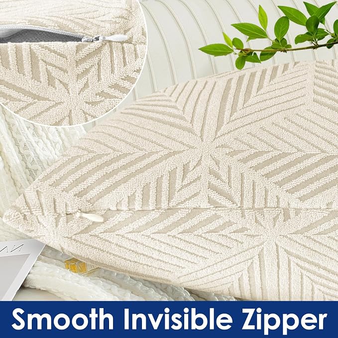 YEMYHOM Pack of 2 Throw Pillow Covers 18 x 18 Inch High Stretch Jacquard Pillowcase for Couch Sofa Living Room Home Decor, Beige - Image 5