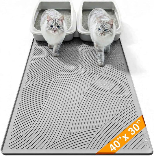 Cat Litter Box Mat - XL Extra Large Size 40 x 30 in, Water Proof, Kitty Litter Trapping Mat, Easy to Clean, Scatter Control, Odorless, Pet Supplies for Indoor Cats, Light Gray by BANLYEO