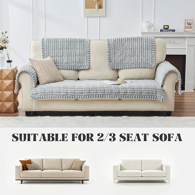 beeweed Couch Covers for Sofa, Couch Covers for Dogs Washable, Non Slip Plush Sofa Slipcovers, Couch Furniture Protector Pet Friendly, Light Grey, 27.6” x 59” - Image 6