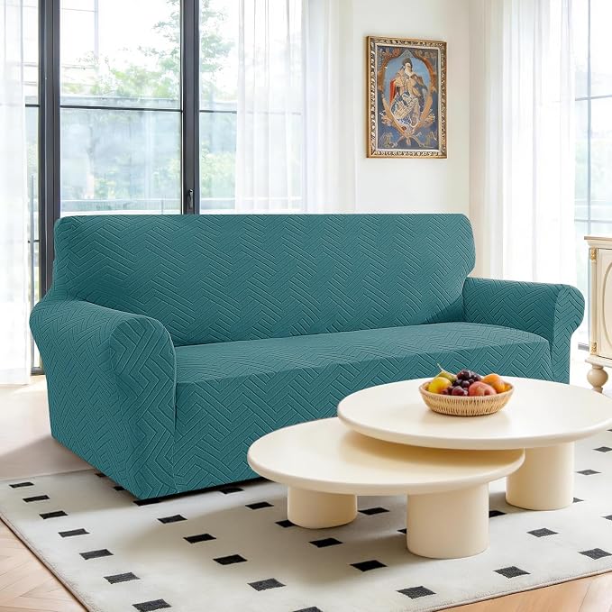 Stretch Sofa Cover Non-Slip Washable Furniture Protector | Stretch, 71"-91".Soft, Non Skid Foam, Elastic Bottom, Machine Washable, for Kids & Pets, Couch & Sofa, Dark Green - Image 2