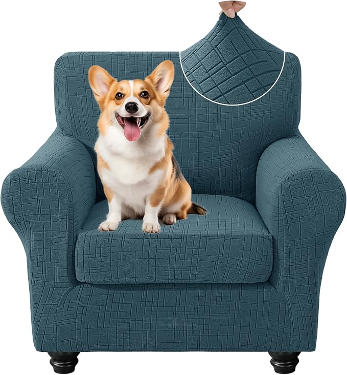 CYCMCAO Stretch 2 Piece Armchair Covers, Non Slip Chair Covers Armchair, Sofa Covers for Pets Washable with Elastic Bottom, Couch Slipcover for Kids, Dogs (Forest Green), 31"-46" (1 Cushion) by CYCMACOHOME