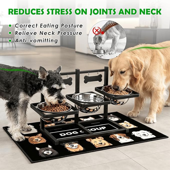 SHAINFUN Elevated Dog Bowls for Medium/Large Dogs with Mat, 6 Height Adjustable Raised Dog Bowls, Three Large 58oz Food Water Stainless Steel Bowls - Image 2