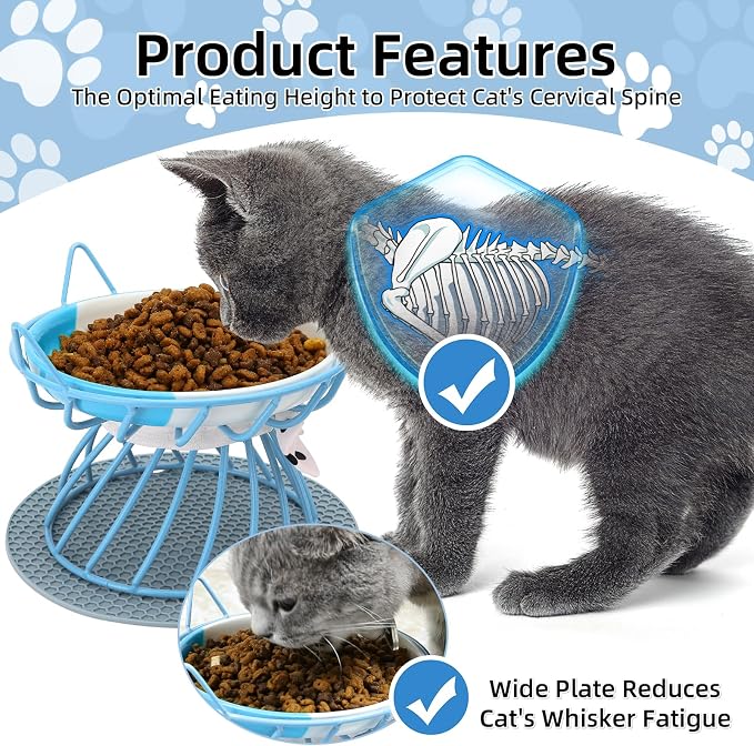 Set of 4 Elevated Ceramic Cat Bowls, Assorted Colors | 4-Piece Bowl Set Detachable Bowls Easy to Clean Non-Slip Pads Premium Ceramic - Image 3