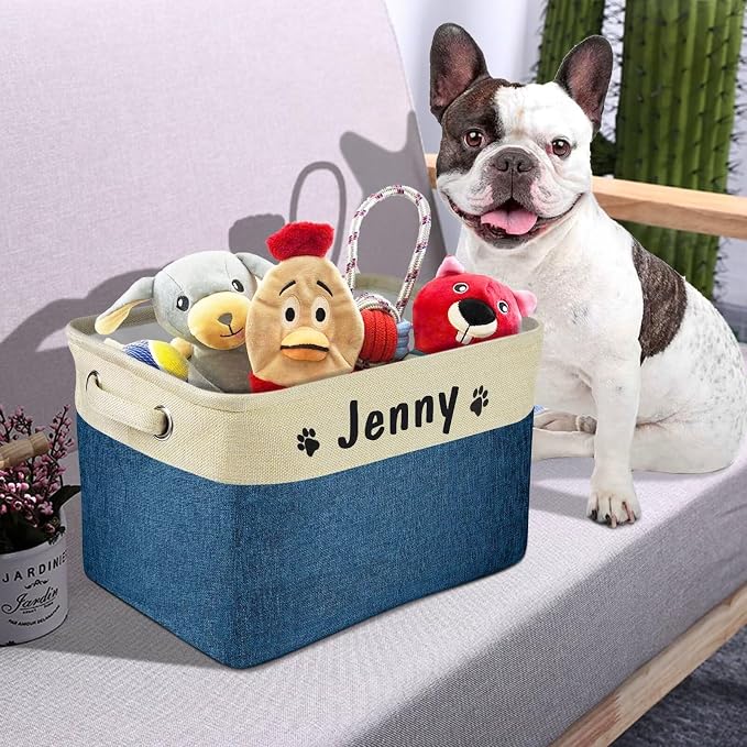 PET ARTIST Collapsible Dog Toy Storage Basket Bin with Personalized Pet's Name - Rectangular Storage Box Chest Organizer for Dog Toys,Clothing,Apparel & Accessories-Navy Blue - Image 2